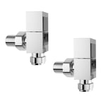 iBathUK Cube Thermostatic Radiator Valve,Solid Brass,Angled Square Radiator Valve Pair, Central Heating,Tower Rail Valve- Chrome (Set of 2)