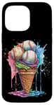 Coque pour iPhone 14 Pro Max Ice Cream Baseball – Cône de glace mignon tenant des balles de baseball