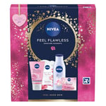 NIVEA Feel Flawless Gift Set (4 Products), Women's Gift Set with Skincare Essentials, Includes Body Lotion, Face Mask, Face Wash, and Day Cream