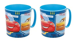 ALMACENESADAN, 4856, Pack retour à l'école Disney Cars ; composé de 2 tasses micro-ondes 350 ml, produits réutilisables, sans BPA