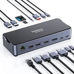 Station d'accueil USB C 3 moniteurs, 15 en 1 pour ordinateur portable, avec 8K @ 30 Hz DP & Dual HDMI, triple écran 4K @ 30 Hz pour DP1.4, 10 Gbps USB 3.1 & 2 USB C, 2 USB 3.0, USB2.0, 100 W PD, RJ45,