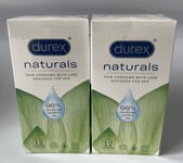 Durex Naturals Thin Condoms with Extra Lube, Pack of 12 x 2 (24 Condoms)