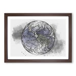 Big Box Art View of The Americas of Planet Earth Sketch Framed Wall Art Picture Print Ready to Hang, Walnut A2 (62 x 45 cm)