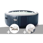 Kit spa gonflable Intex PureSpa Blue Navy rond Bulles 4 places + Kit d'entretien + Porte-verre