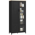 HOMCOM Armoire Cuisine, Buffet de Cuisine, vaisselier, Meuble vitrine à 2 Portes Dont Une Porte vitrée - Meuble de Rangement avec étagères réglables et 9 Compartiments, 76 x 36 x 160 cm - Noir