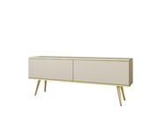 Meuble TV  Beige Avec Pieds En Or, 135 X 30 X 32 Cm