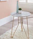New Amazing Marble Effect Side Table with Gold Finish Metal Legs Bedside Table