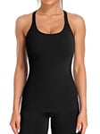 ATTRACO Ladies Gym Top Womens Running Vest Workout Tank Tops with Built in Bras Shirts Sport Vest Yoga Tops Black S