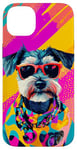 Coque pour iPhone 14 Plus Figurine schnauzer miniature tendance et colorée Pop Art