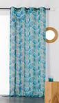 LINDER Voilage à Motifs végétaux, Feuilles Tendances imprimés Bleu Azur sur Fond Vert d'eau en 150x260cm
