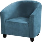 Housse de Protection Semi-Circulaire en Velours Extensible pour Fauteuil de Club Tissu en Velours Doux antidérapant et Lavable - Housse de Protection pour comptoir de Bar (Bleu)