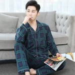 CIDCIJN Homme Pyjama Set,Mode Homme Pure Cotton Pyjama Sets Fashion Plaid Automne Sleepwear Home Costumes Long Sleeve Casual Pyjama Pants 2 Pieces/Set,Green,XXL