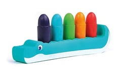 Ludi - Crayons pour Le Bain - pour Dessiner sur Les Parois - Effaçables, Solides, Résistants À L’Eau - Dès 10 Mois - Dextérité, Motricité Fine, Imagination - 5 Crayons Et Support Crocodile en Mousse