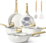 GiPP Pots and Pans Set Non Stick - 10 Piece White Granite Kitchen Cookware Sets