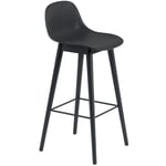 Fiber Bar Stool Wood With Backrest 75 cm, Black