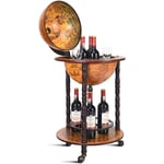 Goplus - Bar Globe Terrestre avec 3 Roues-Porte Bouteilles en Bois-Mini Bar Roulant-4 Compartiments-Bon Cadeau (Cafe)