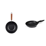 Ken Hom KH327001 Carbon Steel Non Stick Wok | 27 cm | Classic | Non-Induction/Wooden Handle/Flat Base Pan | includes 1 x Chinese Wok | Not Dishwasher Safe