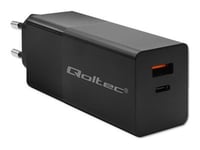 Qoltec Power Pro - Strömadapter - Gan, 5-20V, 1,5-5A - 100 Watt - 5 A - Quick Charge, Pd - 2 Utdatakontakter (24 Pin Usb-C, Usb) - Svart