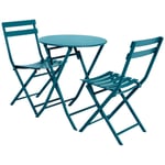 Hesperide - Salon de jardin rond en métal Greensboro ø 60 cm Bleu Canard avec 2 chaises - Hespéride