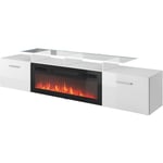 Meuble rtv rova ef 190cm + cheminée électrique blanc brillant