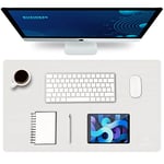 K KNODEL Leather Desk Mat, Office Desk Pad, Small Mouse Pad, Keyboard Mat, Computer and Laptop Mat for Desk, Desk Protecor Mat, Desktop Mat for Writing, Desk Blotter and Cover (60x35cm, White)