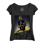 T-Shirt Femme Col Echancré Neymar Celebration But Paris Football Bresil Star Maillot Noir