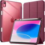 Coque Pour Ipad 10 (10,9 Pouces, Modèle 2022, 10ème Génération) Avec Porte-Stylet, Étui Housse Arrière Transparent Fin Support Antichoc Tablette (Vin Rouge)