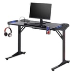 Stella Trading BC 3110 Gaming Table en Noir, Aspect Carbone - Bureau de Jeu avec éclairage LED, Prises USB & Porte-Boissons - 119 x 78 x 60 cm (L/H/P)