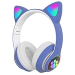 Cute Cat On-Ear Bluetooth Høretelefoner til børn - Blå