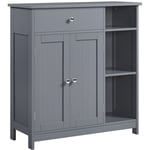 Armoire Salle de Bain Rangement, Meuble Toilette/WC, 1 Placard à 2 Etagères Réglables 1 Tiroir 3 Compartiments Ouverts, 75 x 30 x 80 cm, Gris Foncé