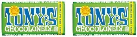 Tony's Chocolonely - Chocolate Bar Dark Almond Sea Salt - 1 x 180 gram - Darkchocolate Bars - 51% Cacoa - Vegetarian and Vegan - Belgian Fairtrade Chocolate (Pack of 2)