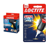 Loctite 1747637 Hot Melt Glue Gun, Hot Glue Gun, High-Strength Glue Gun, 2X Glue Stick Refills, Black & Super Glue Power Flex Control, Flexible Super Glue Gel, Clear Glue with Precise Nozzle, 1x4g