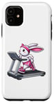 Coque pour iPhone 11 Lapin de Pâques sur tapis roulant Gym Fitness Entraînement