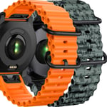 Pack 2x Bracelets Ocean Waves Pour Garmin Fenix 7 Pro Sapphire Solar Orange Et Vert Camouflage