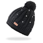 Black Crevice Bonnet tricoté Femme I Bonnet d'hiver Femme avec Perles Brillantes & Pompons I Bonnet tricoté Taille Unique avec Rembourrage Polaire très Chaud I en diverses Couleurs