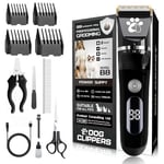 Dog Clippers, Dog Grooming Kit, Professional Cordless Pet Trimmer, Low Noise Waterproof LED Display with Cleaning Brush and Nail Kits