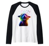 Retro Musical Lamb Rainbow Singing Bright Headphones Music Raglan Baseball Tee