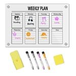 DARENYI Planificateurs Magnétiques Frigo 43 x 30cm Transparent Calendrier Magnetique Frigo, Tableau Transparent Effaçable à Sec en Acrylique Planning Frigo Magnetique pour Menus, Repas, Mémos