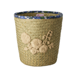 Rice - Raffia Basket with Nature Flower Embroidery - Flower Fabric Edge