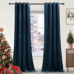 PONY DANCE Navy Blue Velvet Curtains - 1 Pair of Luxury Curtains & Drapes Elegant Home Decor Window Treatment for Nursery Room/Girls Bedroom, Eyelet Curtains 52x84