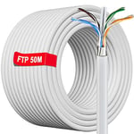 Cable Ethernet 50m Blindé, RJ45 50m Câble Réseau Ethernet Haut Debit Fiber | AWG 23, FTP PIMF, Anti-interférence, Ignifuge, Etanche | Gigabit CAT6 Câble D'Installation Exterieur Intérieur(50 Mètres)