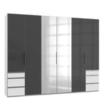 Armoire penderie LISEA 6 portes 6 tiroirs verre anthracite 300 x 236 cm HT