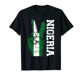 Distressed Victory Two Fingers Nigeria Flag Patriotic T-Shirt