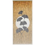 Rideau de porte Bâtonnets de bambou peints, dessin feuilles ginkgo - 90 x 200 cm Morel