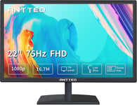 Moniteur d'ordinateur Professionnel 22 Pouces, Moniteur de Bureau FHD 1080p 75 Hz, Faible lumière Bleue, Confort des Yeux, Ports HDMI VGA, Moniteur PC LED, Noir