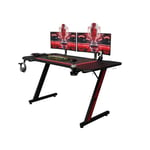 TRIUMPHKEY Bureau Gaming Desk,180x80CM Table de jeu,PC robuste Bureau d'ordinateur ergonomique,Table surface en fibre de carbone,Crochet pour casque Porte-gobelet,Gamer en forme de Z Moderne Cool Noir