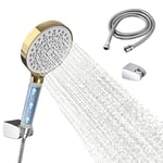 EMKE Pommeau de douche avec filtre - Augmente la pression - Avec 6 types de jets - Pommeau de douche avec tuyau de 1,5 m et support (doré)