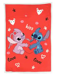 Hômadict Lilo & Stitch Plaid Sherpa 100x150cm Love Kiss Rouge - Couverture Polaire pour Fan de Disney - Chaud - Doux - Qualité Elevée - Confortable - Licence Officielle