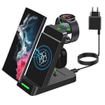 Station de Charge sans Fil, Chargeur sans Fil 18W 3 en 1 Compatible avec Samsung S24 Ultra/Z Flip/Z Fold, Galaxy Watch 5/4/Active2, Chargeur enfichable pour Galaxy Buds+/Live/Pro (avec Adaptateur)