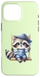 Coque pour iPhone 16 Pro Max Adorable raton laveur sur balançoire pour enfants